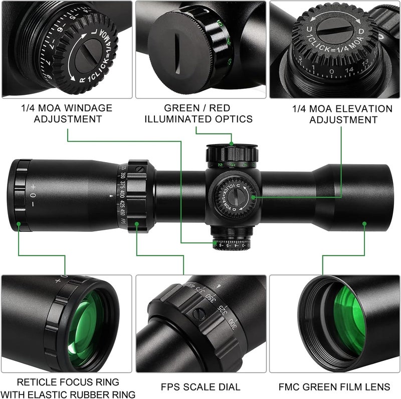 SVITVU Professional Crossbow Scope, 300-450FPS(1.5-5x32), 20-100 Yards High Brightness and high Definition Red and Green Etched Glass Reticle, Free 20mm mounts - Image 2